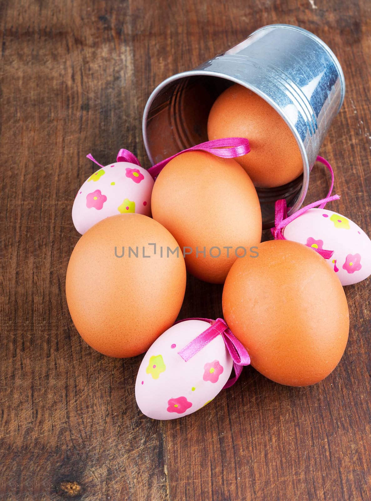 Natural chicken and decorative Easter eggs