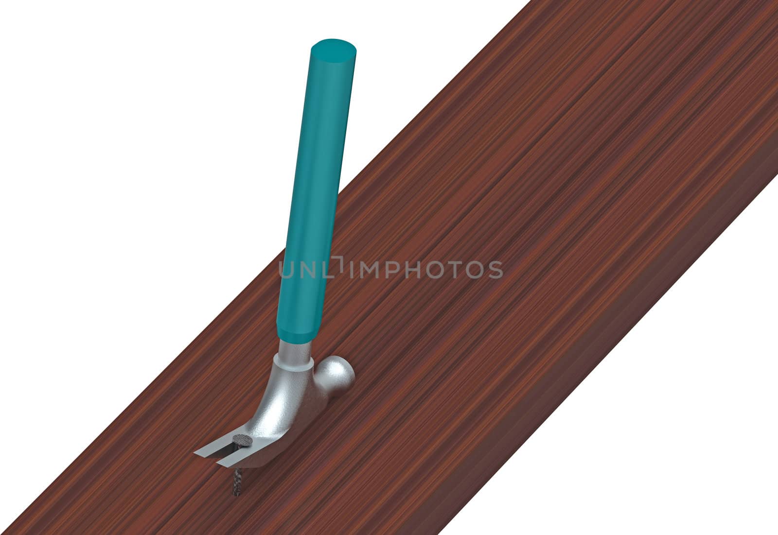 Pulling nails out of wooden planks, isolated on white