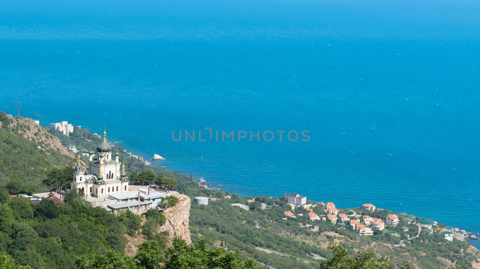 Church on a mountain plateau with a wonderful view at the seaside