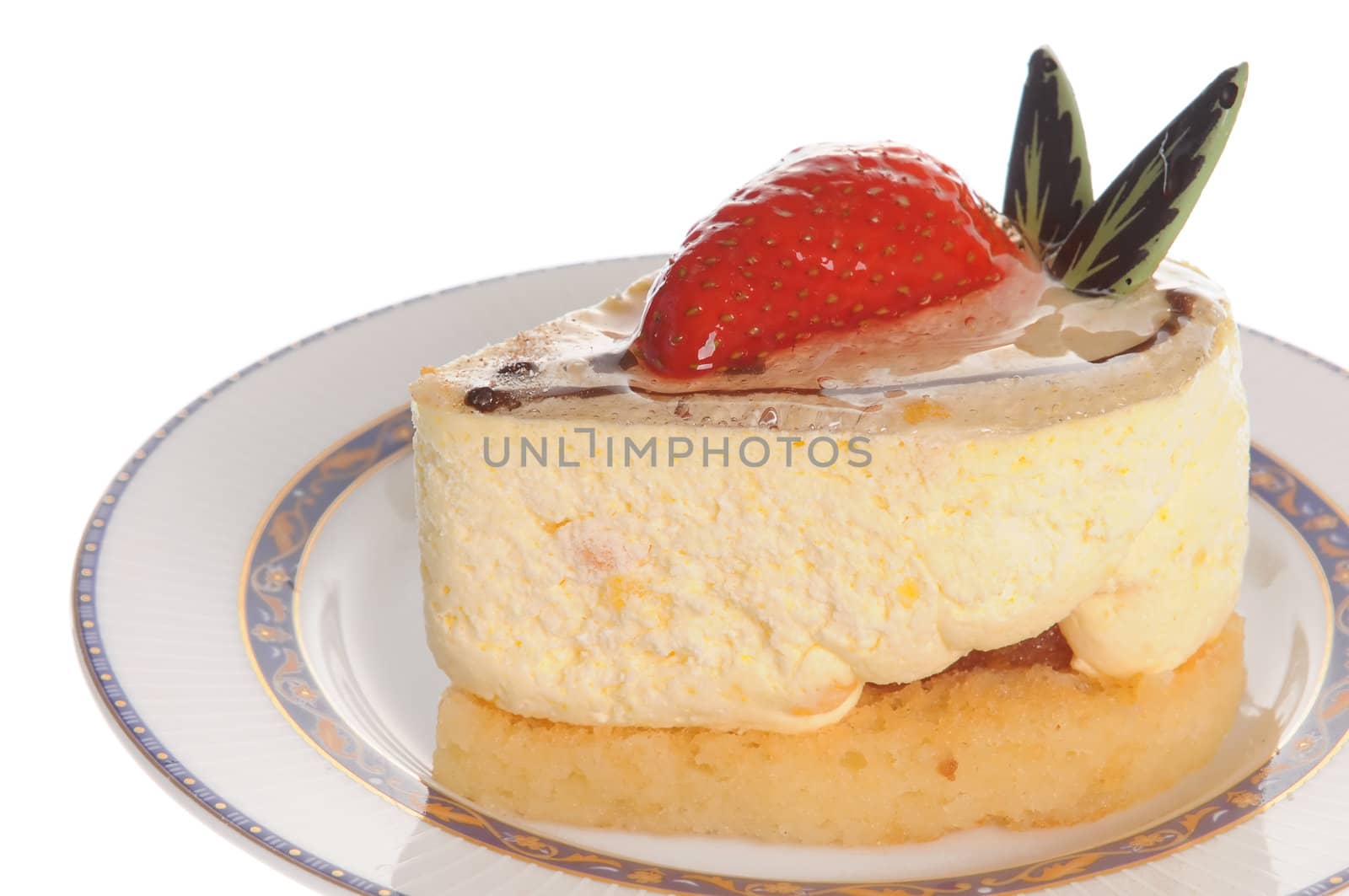 Delicious strawberry cheesecake isolated on white background 
