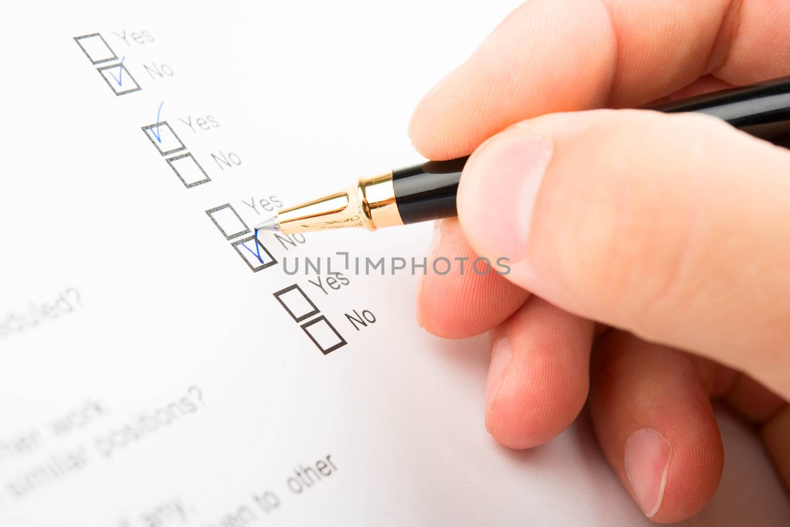 Filling of questionnaire a person by a ball point pen