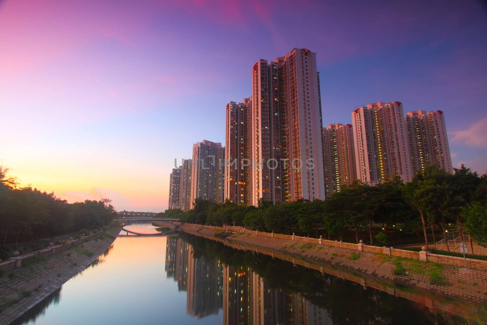 Tin Shui Wai downtown at sunset in Hong Kong by kawing921