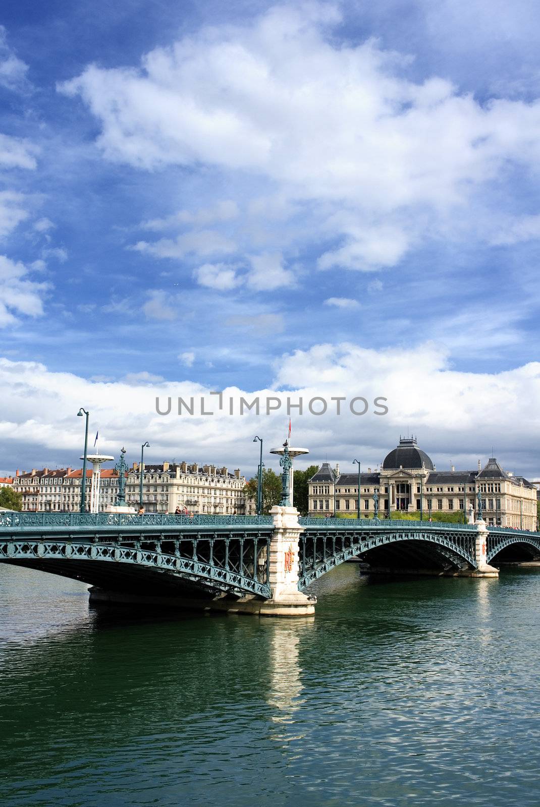 famous bridge on the Rhone river in Lyon city