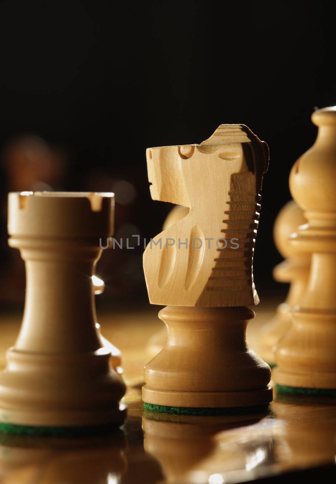 chess pieces, Low depth of field, focus on horse