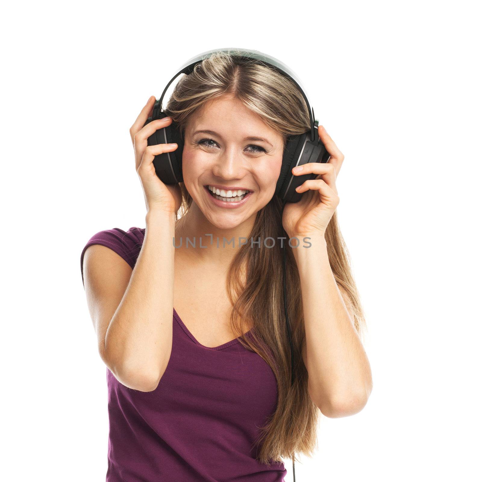 Cheerful woman listening music by TristanBM