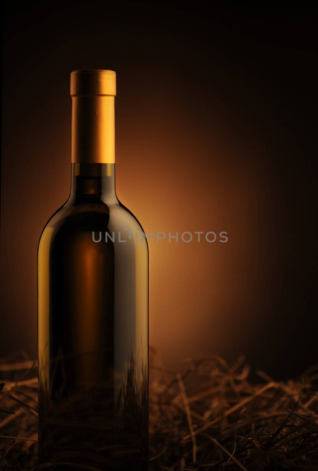 white wine bottle on a dark background