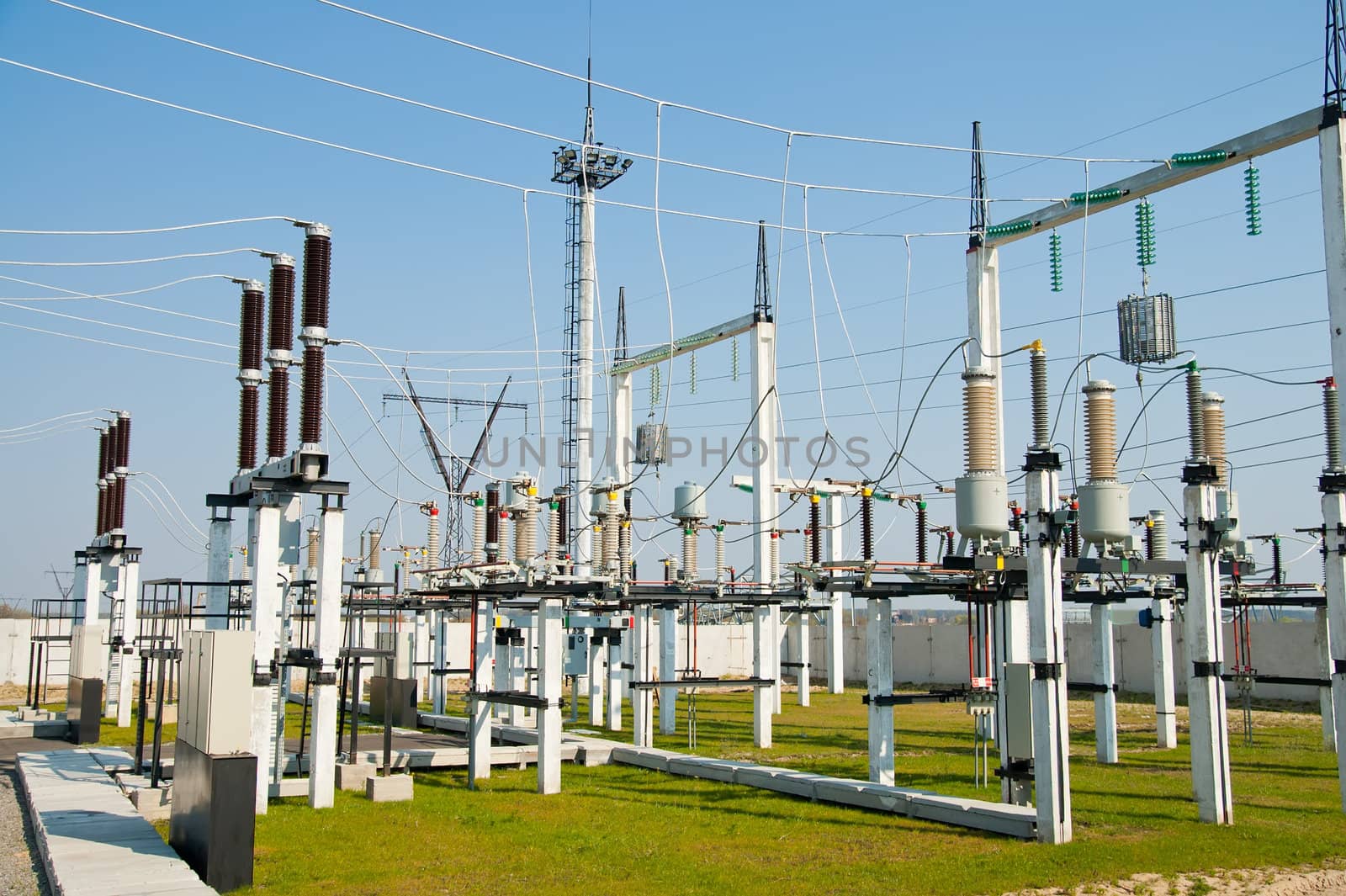general view to high-voltage substation with switches and disconnectors