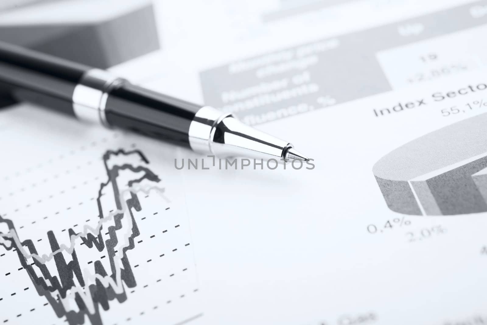 Pen showing a diagram on a report