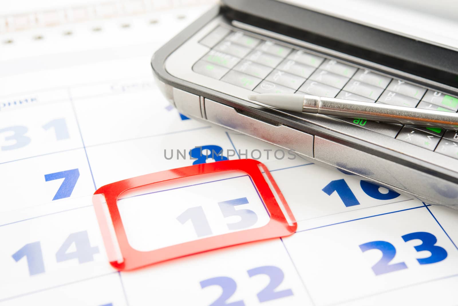 Close view of smartphone with calender.