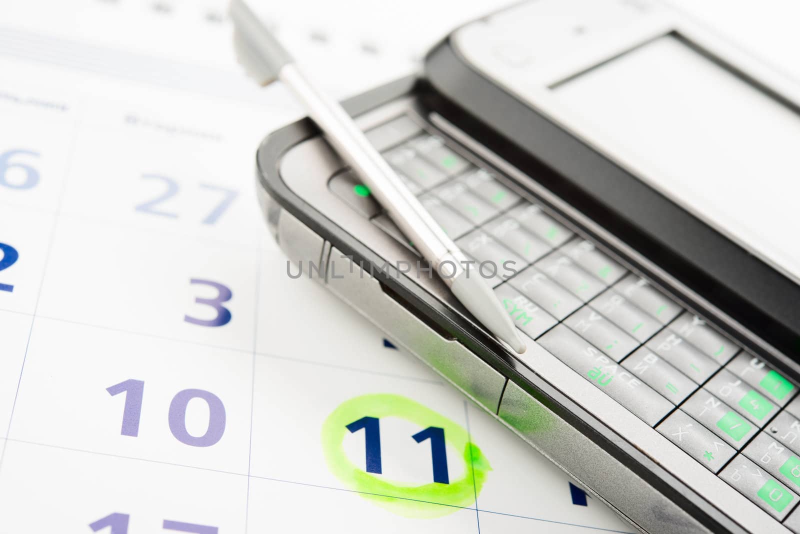 Close view of smartphone with calender.