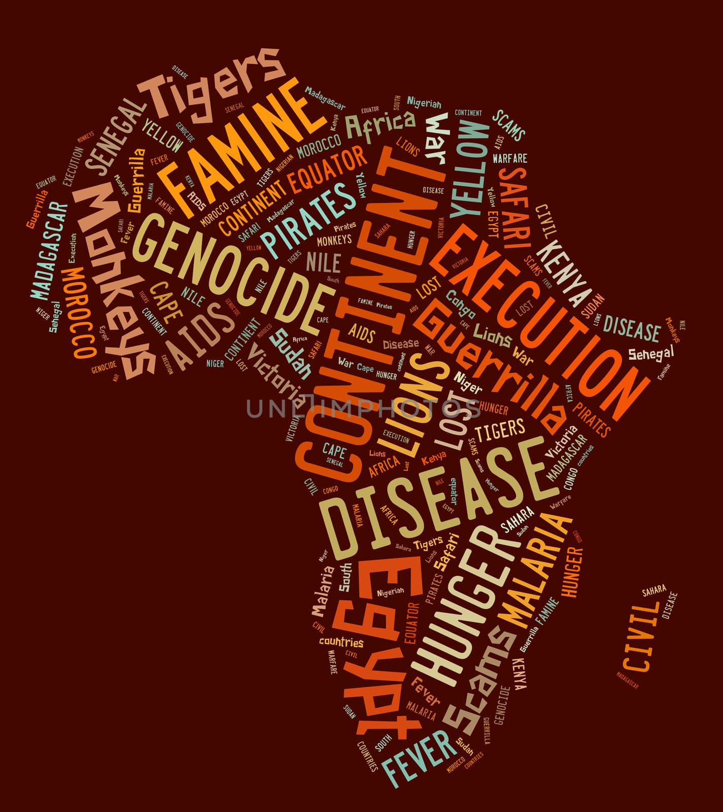 Africa concept tag cloud on a brown background