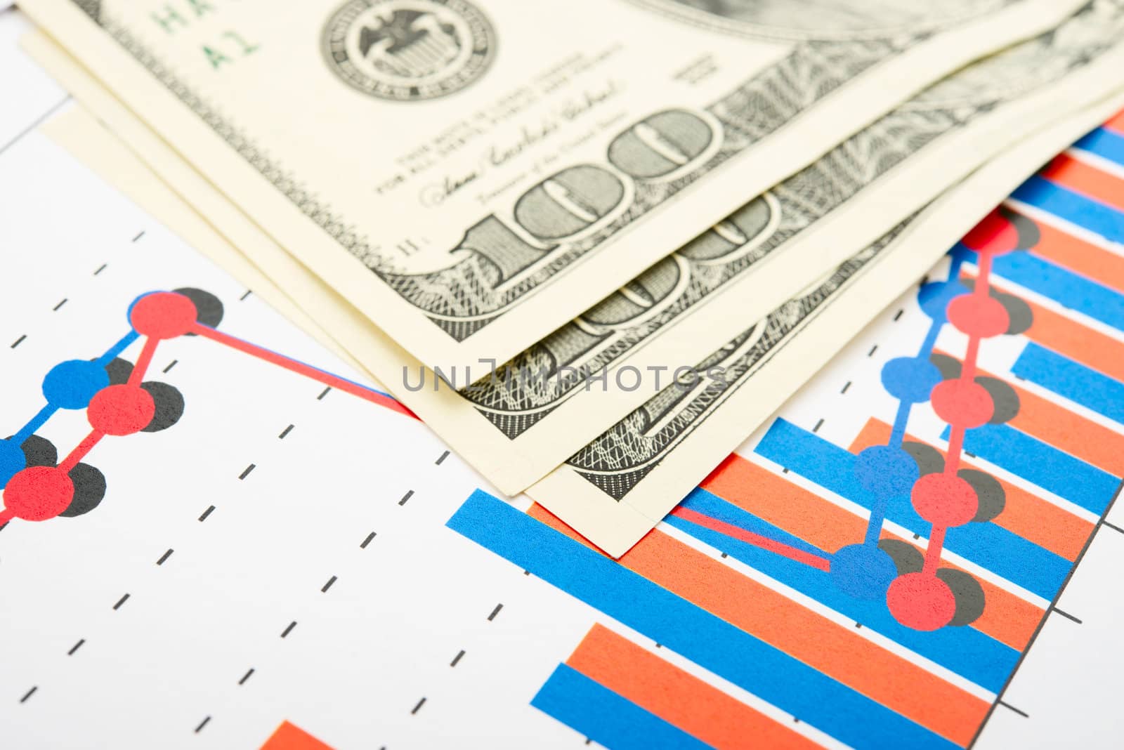 Money on the exchange chart. White background