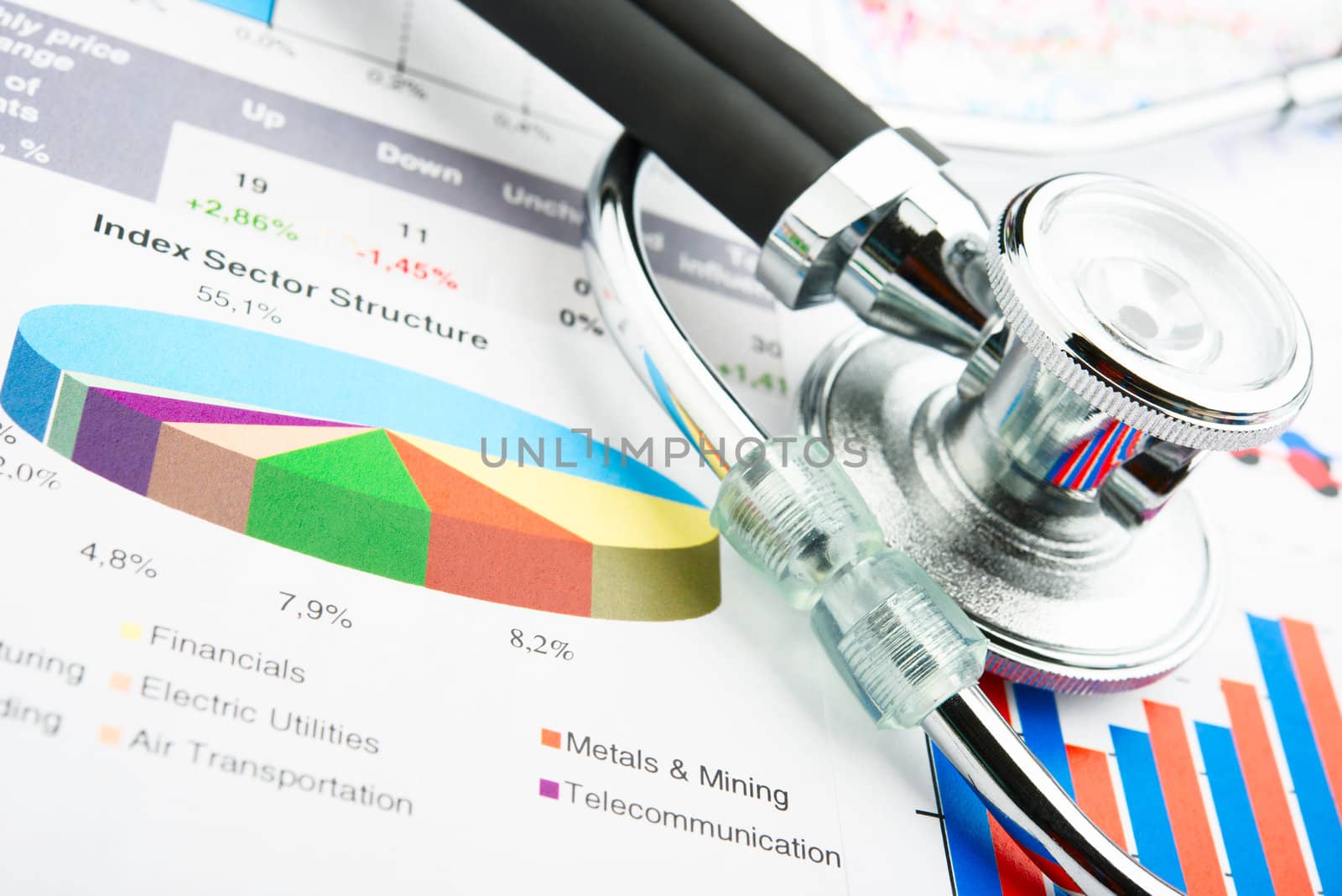 Stethoscope on a statistics graphic with graphs