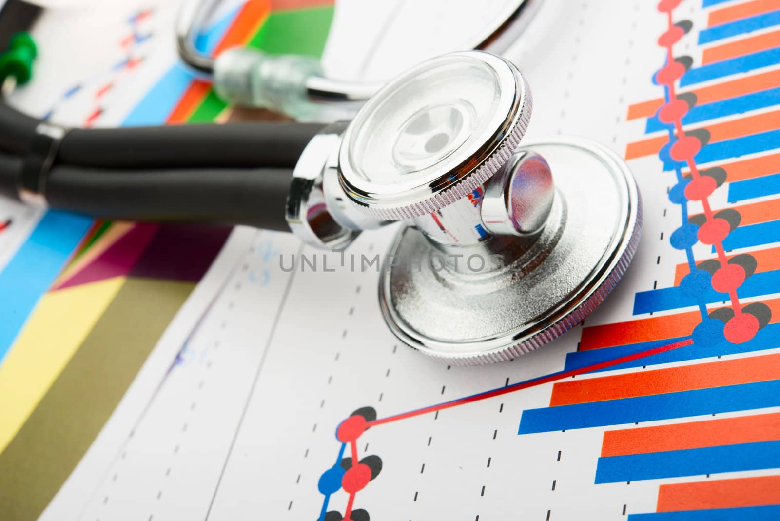 Stethoscope on a statistics graphic with graphs