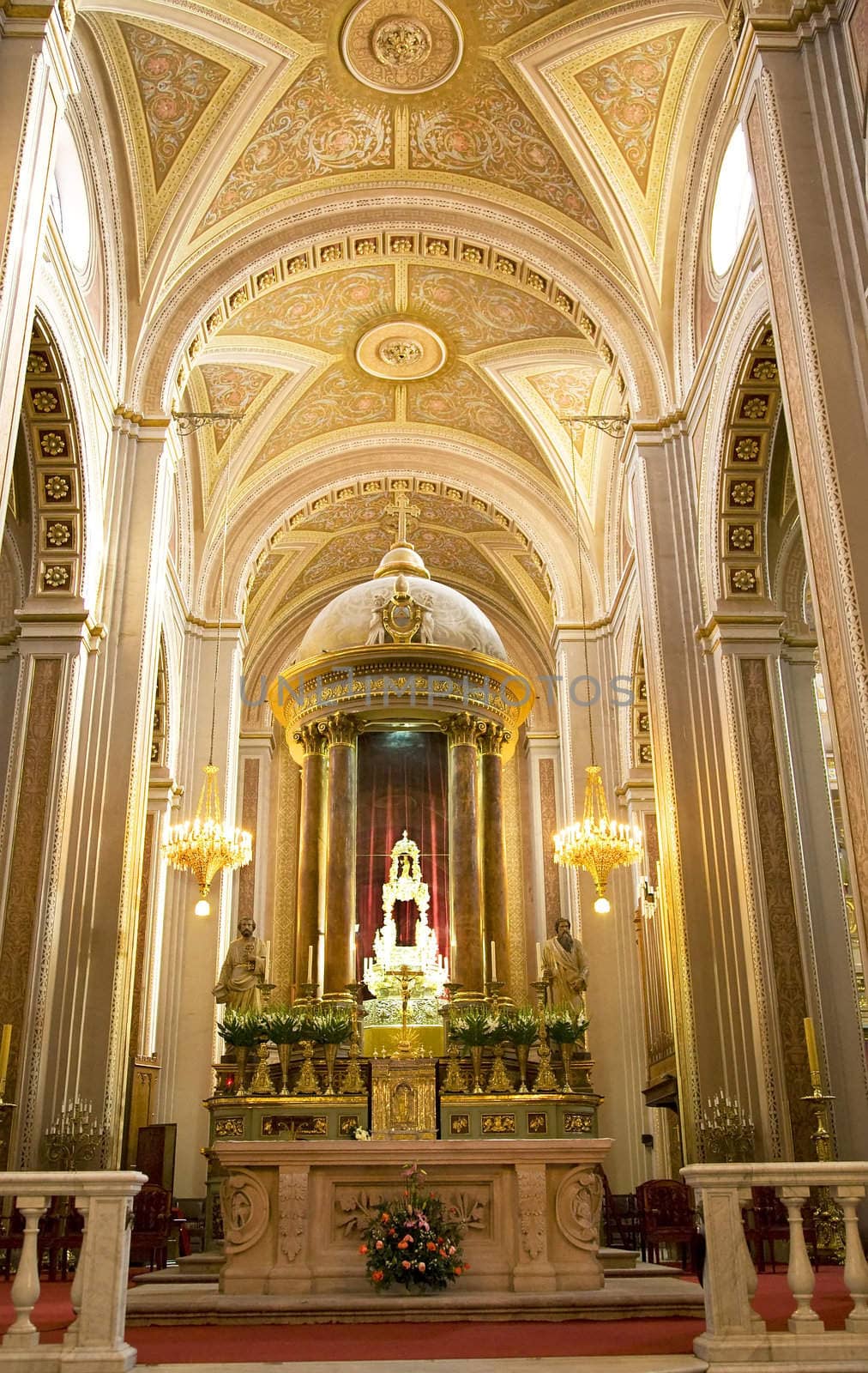 Main Cathedral Interior Altar Cross Arches Morelia Mexico