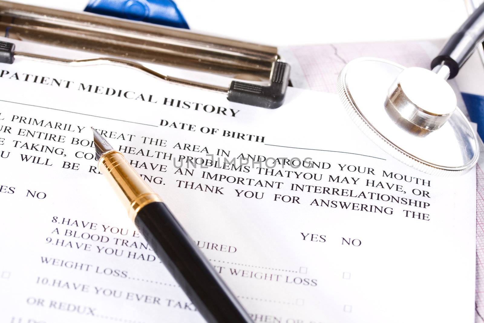 Patient medical history and stethoscope