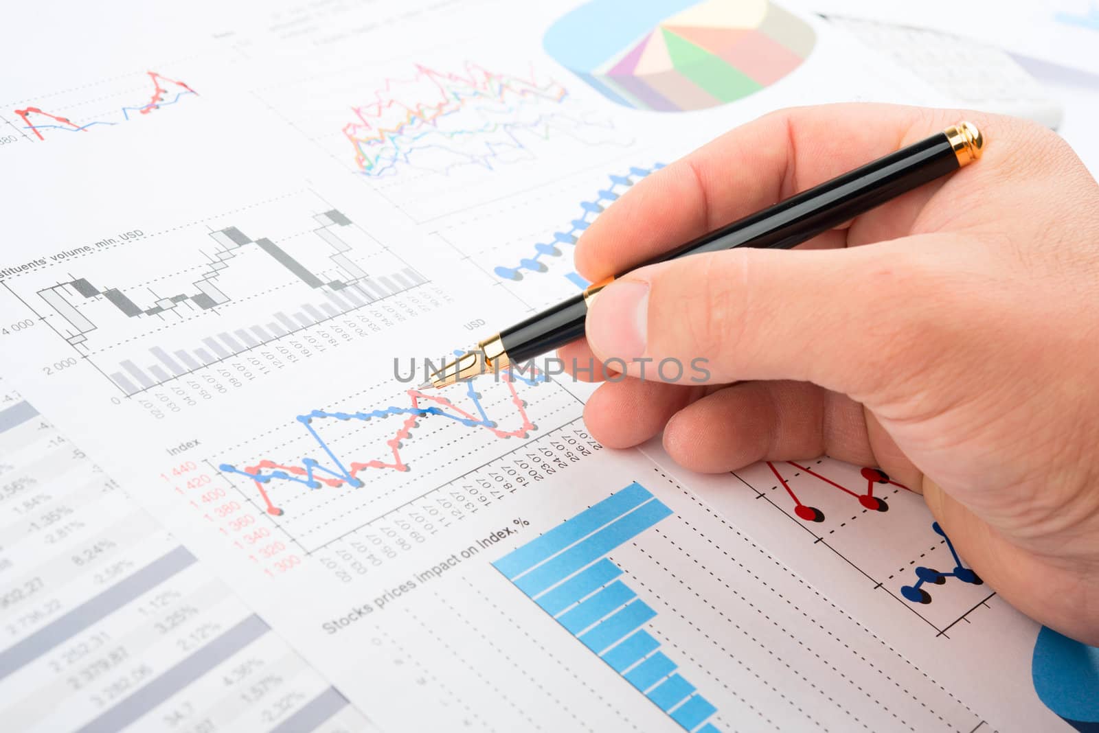 Analyse company year report with graphs and pencil