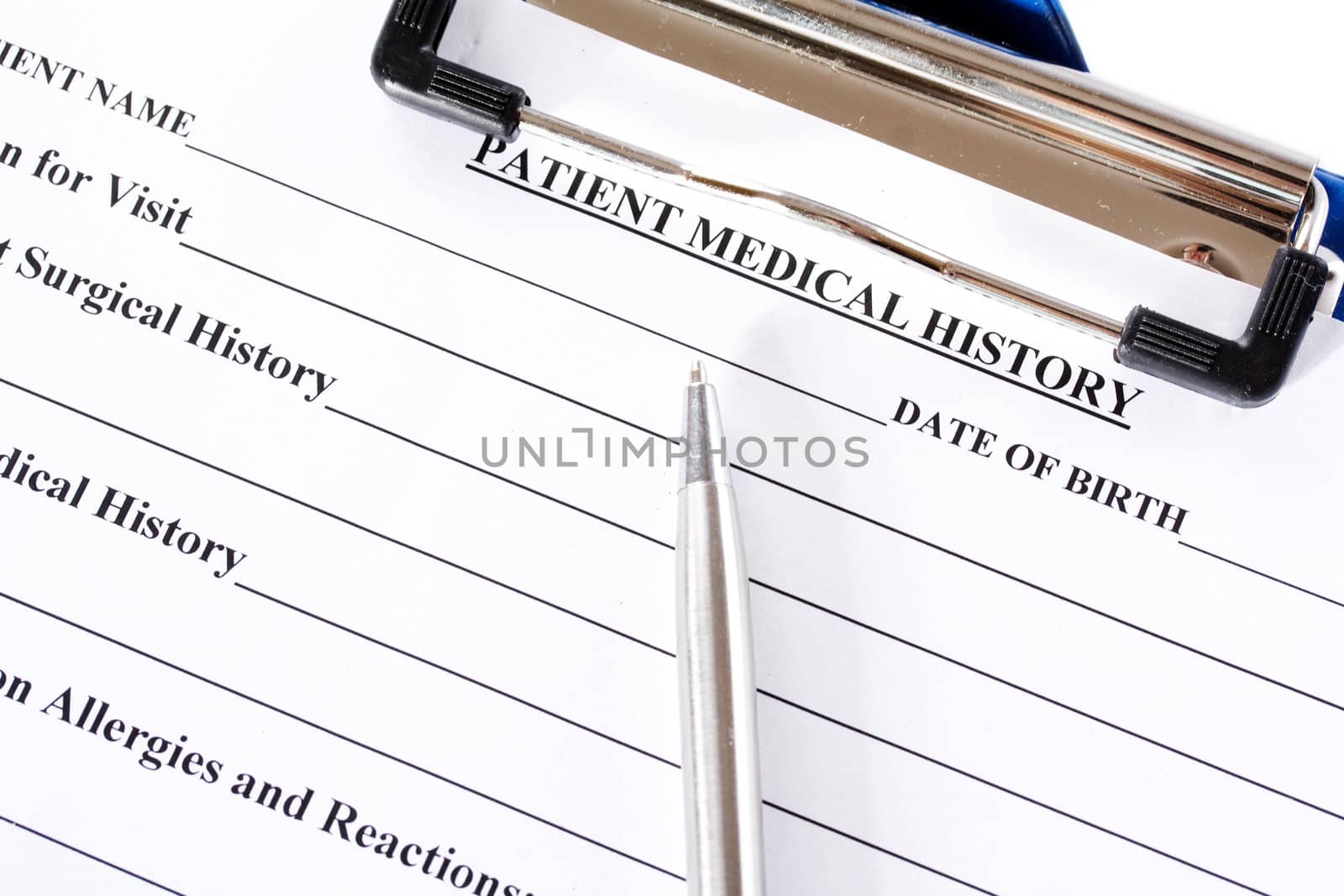 Medical claim form and patient medical history questionnaire