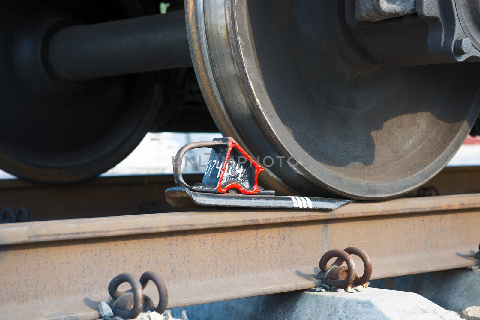 Wheels of train by close view