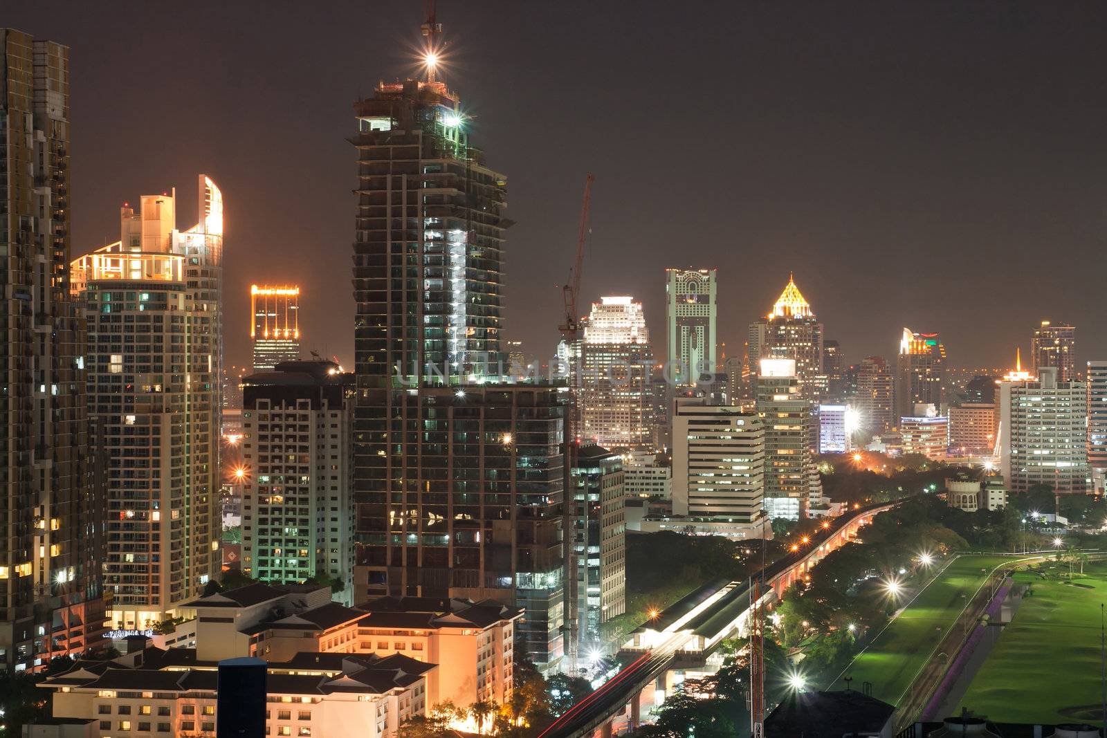 aerial view of Bangkok skylines in business area at Night
