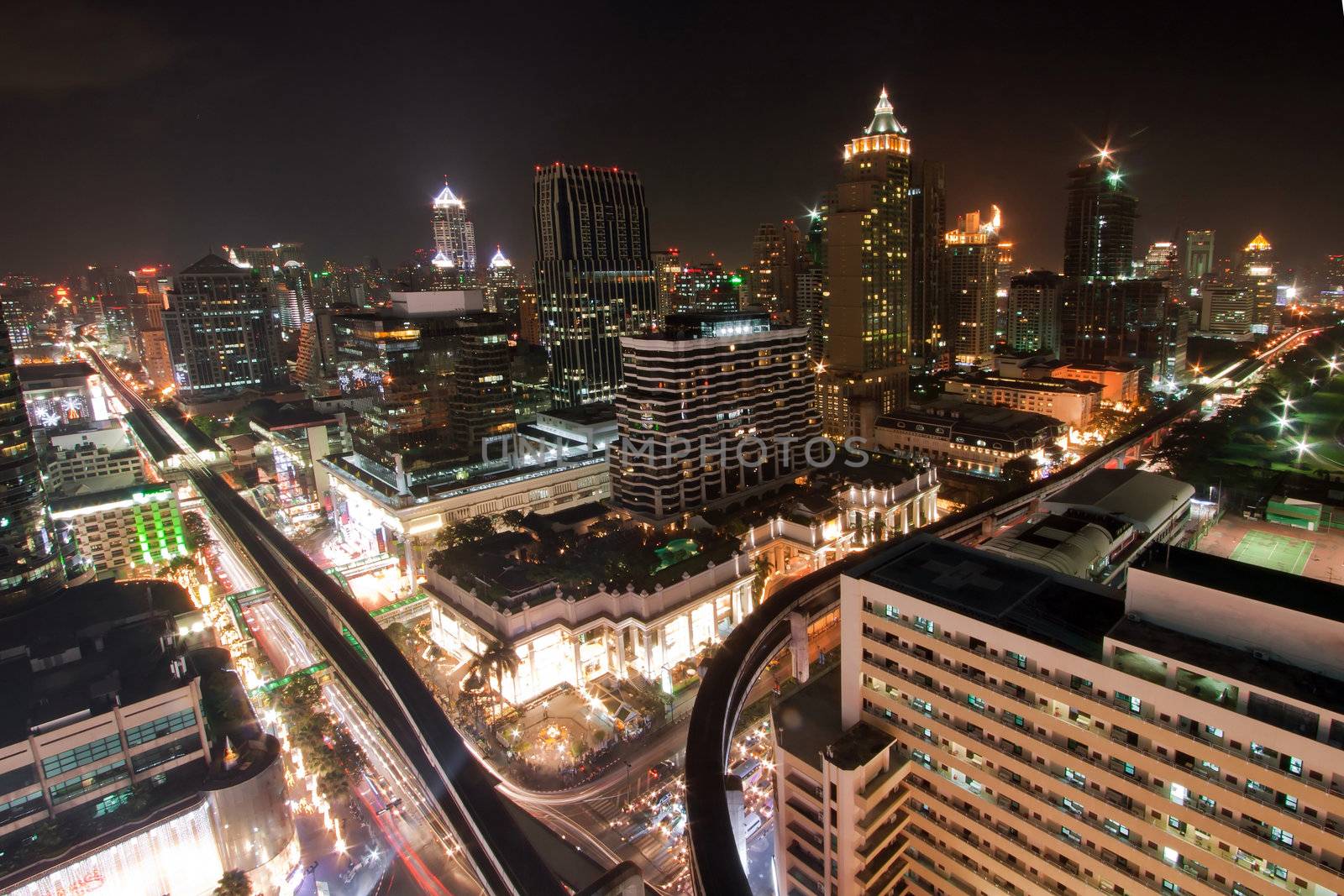 bangkok skyline at downtown night