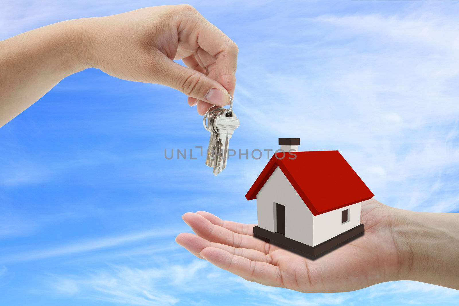 concept of buying house property with blue sky background