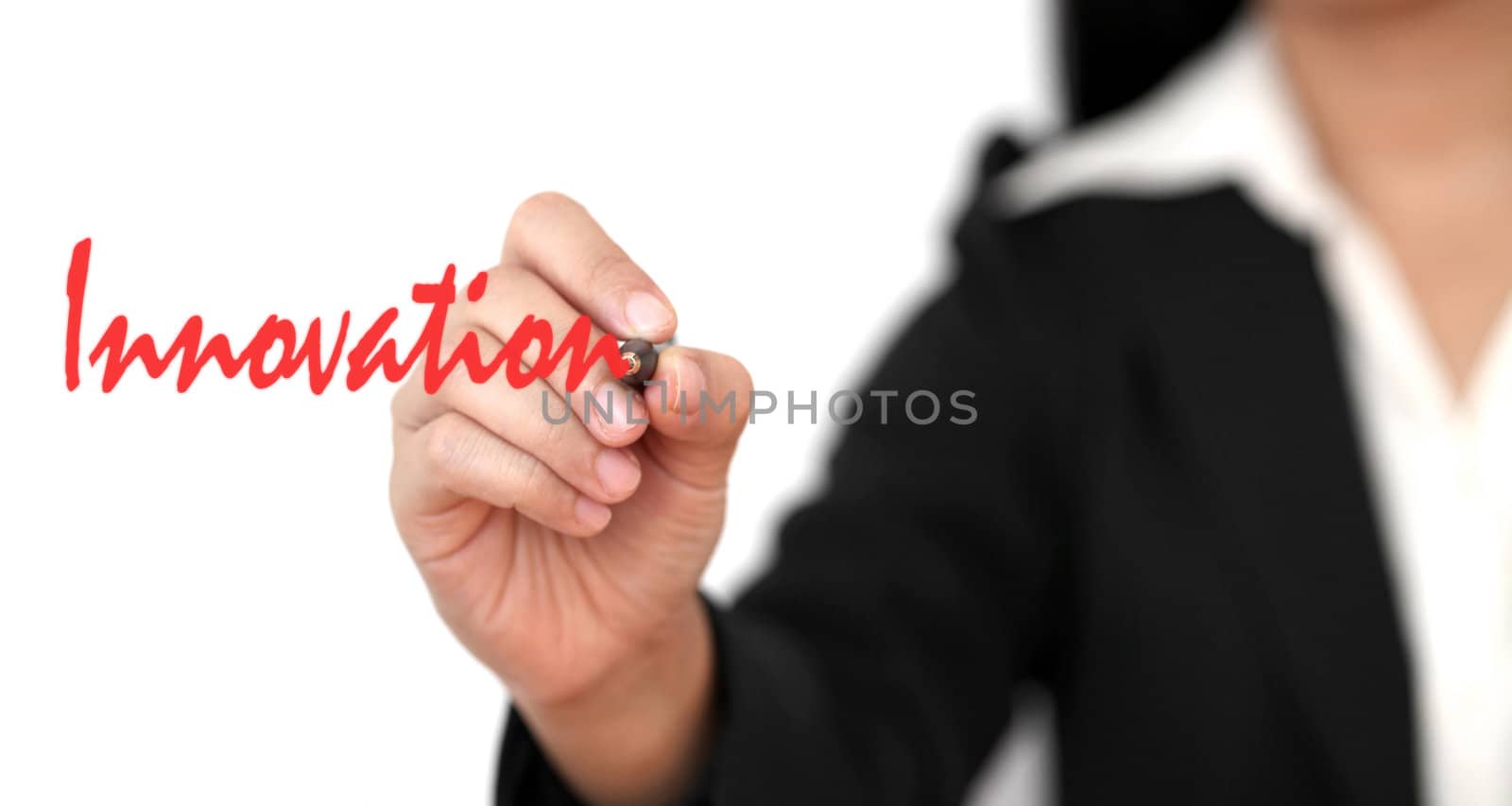 asian business woman hand writing Innovation word