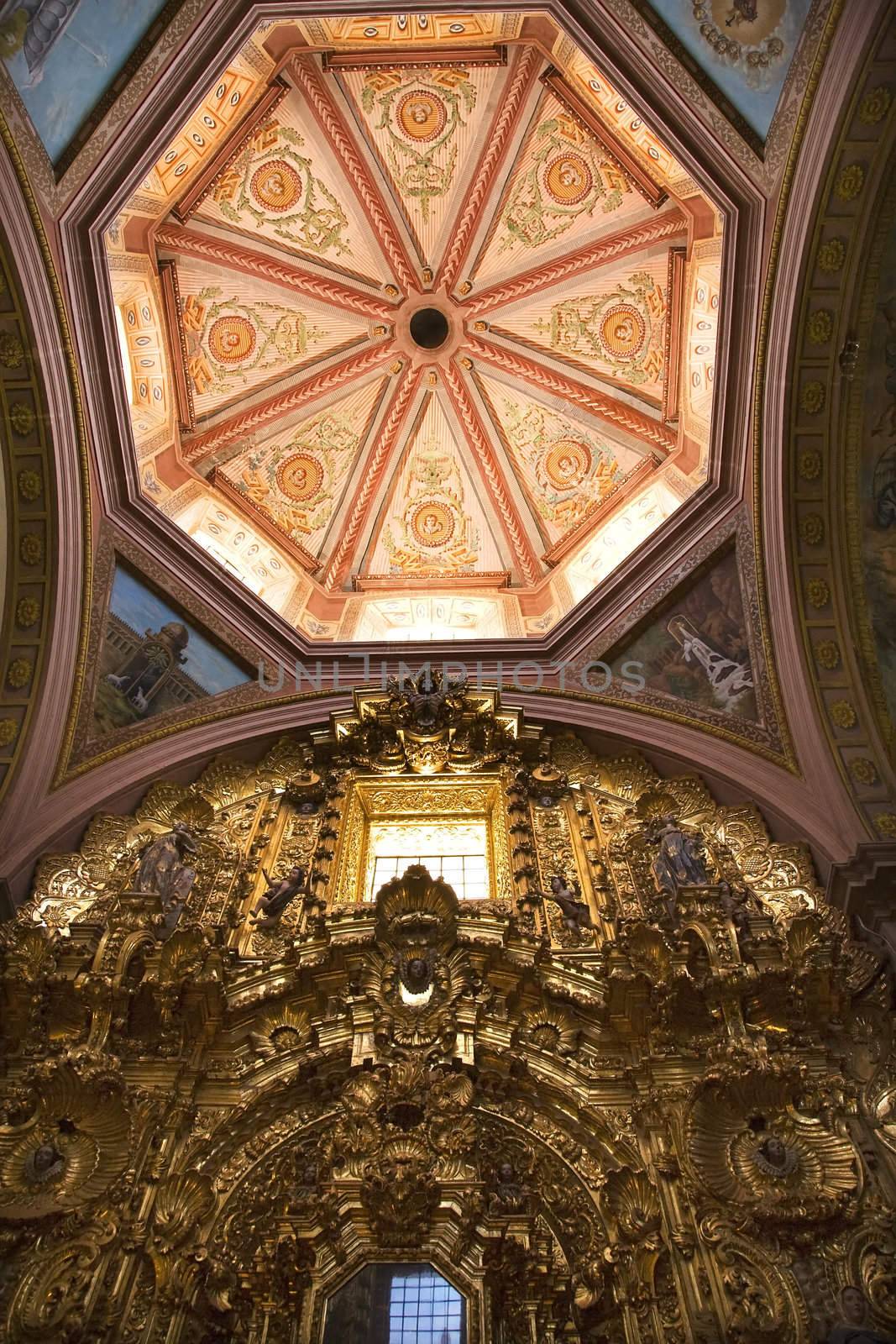Pink Dome Golden Altar, Santa Clara Church, Temple, Templo de Santa Clara de Assis, Queretaro, Mexico