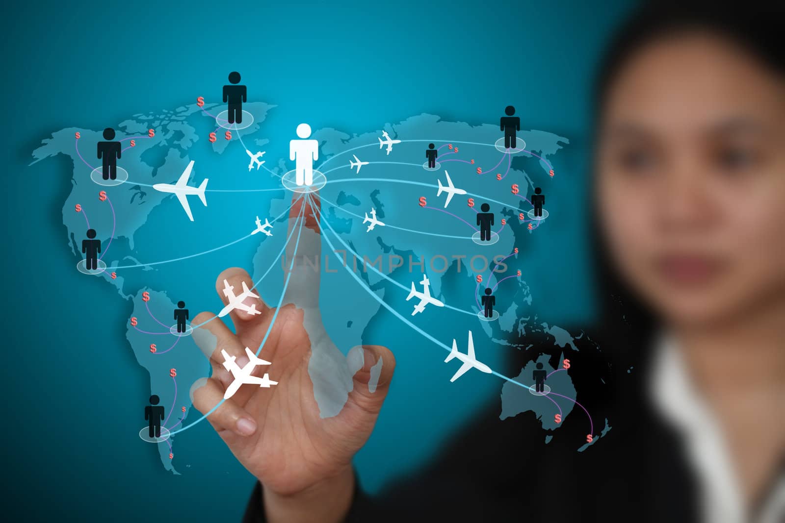 businesswoman making money form world globalization transport business travel