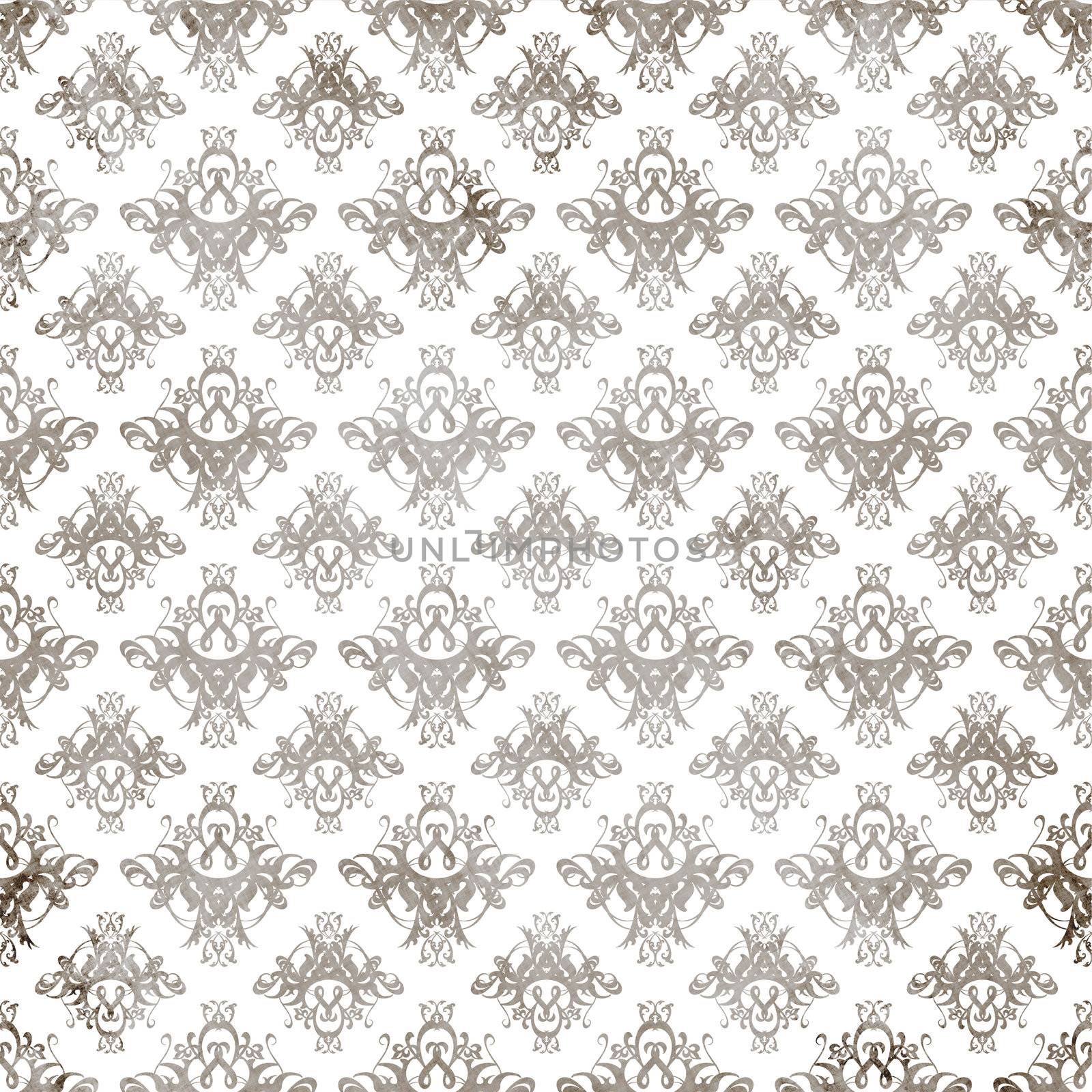 Illustration of a seamless damask pattern or texture in black and white