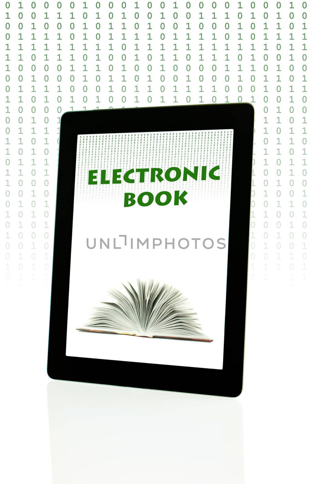 Tablet PC over white background - electronic library concept