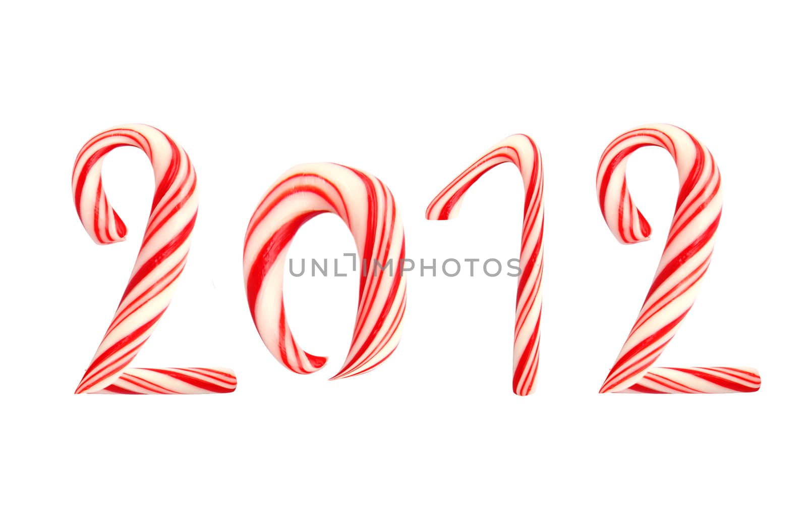 2012 made of christmas lollipop cane isolated on white