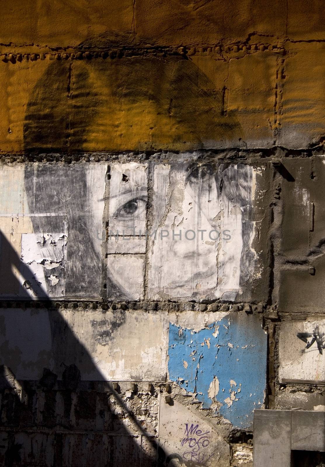 Graffiti, Black and white face painted on a wall