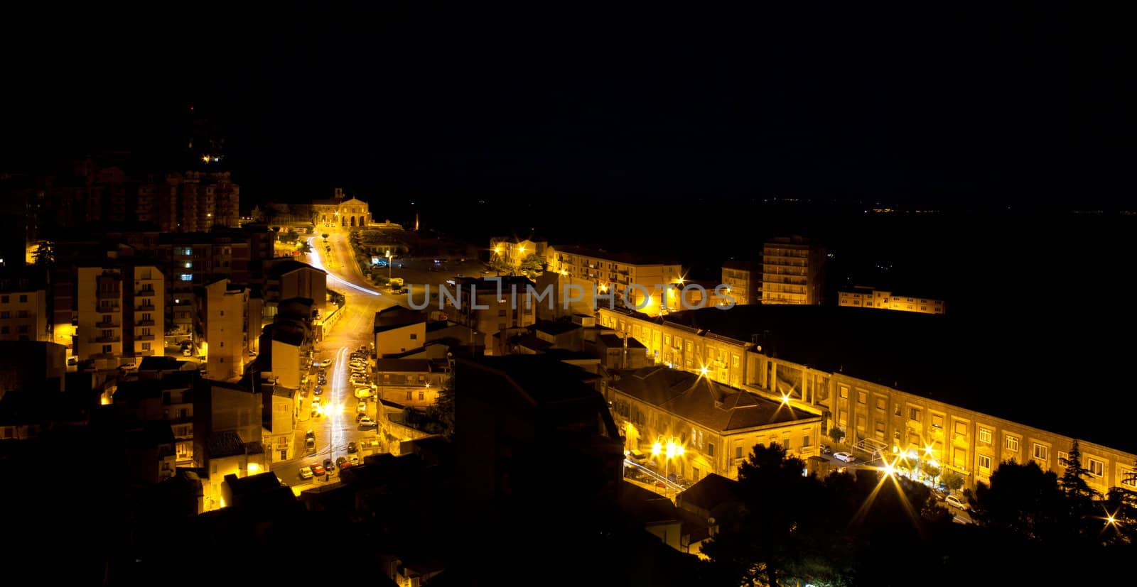 View of Enna in the night, Italy