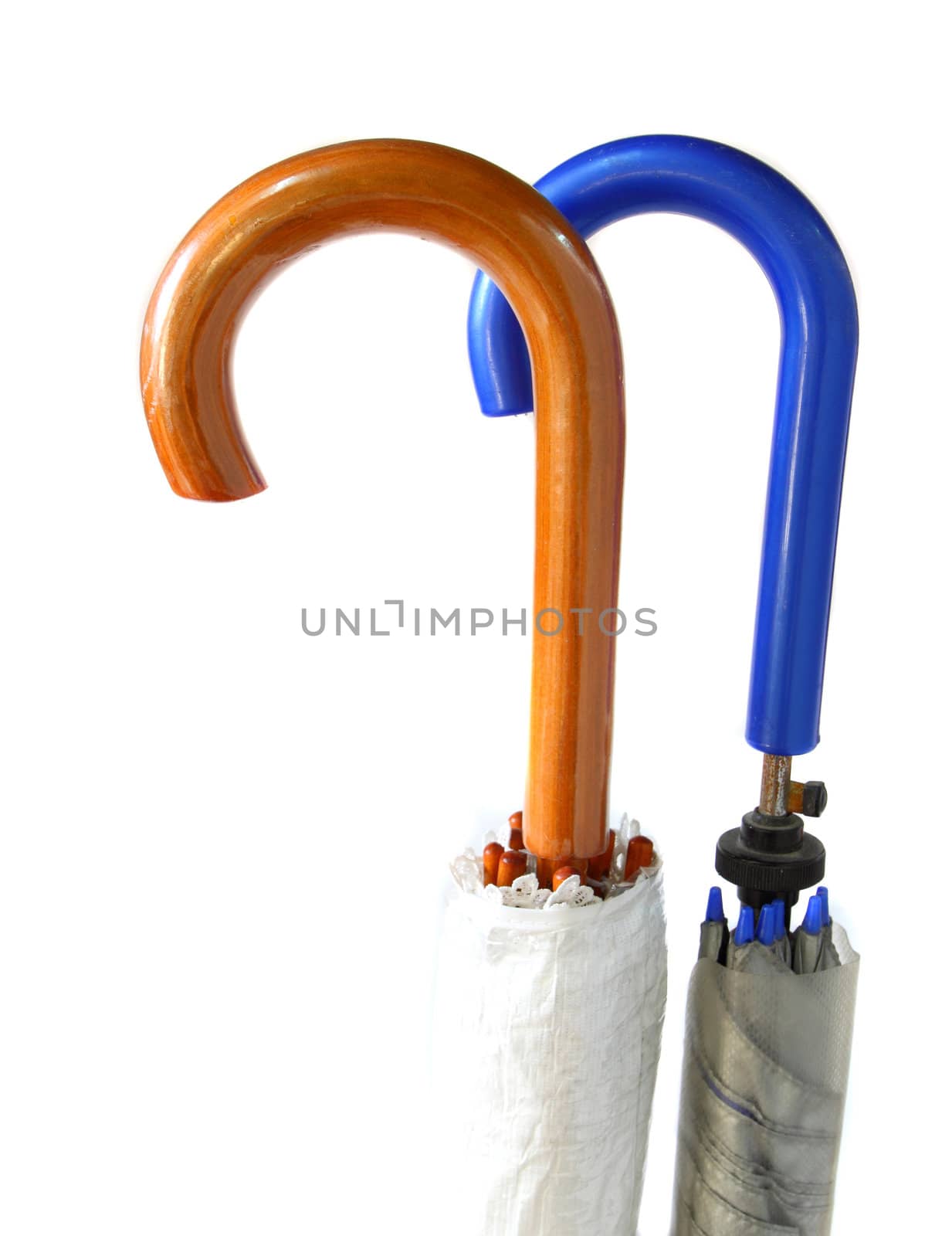 Close up of umbrella handle with white background by nuchylee