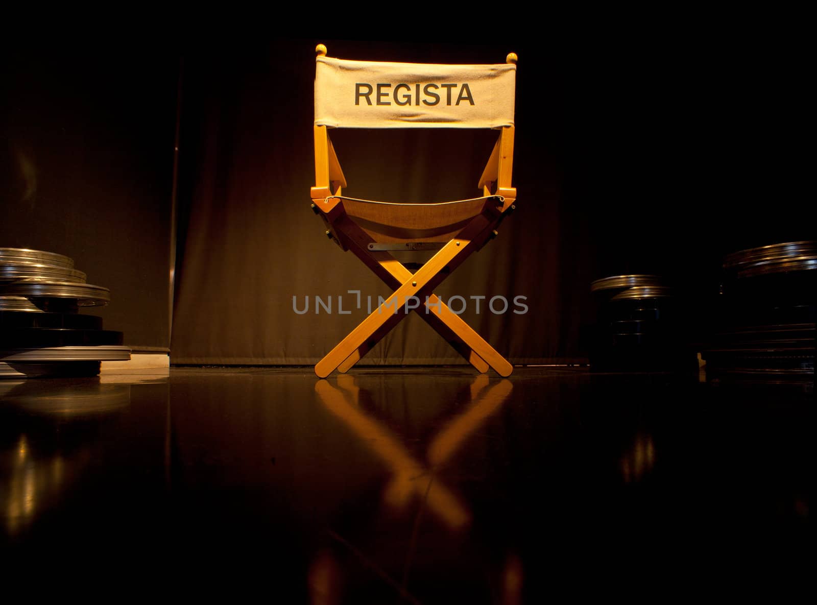 Photo of Director Chair on black background