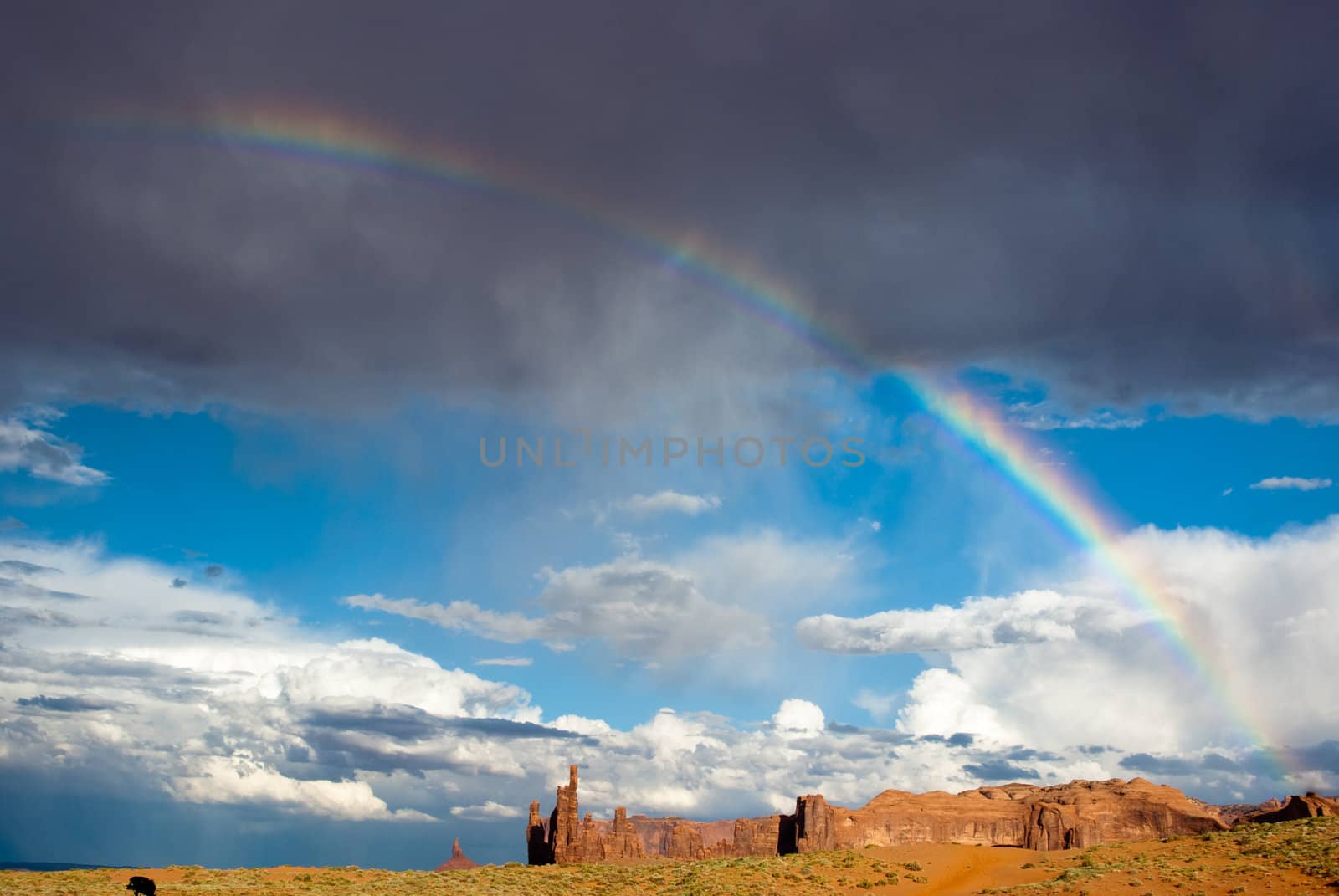 Rain and Rainbow at Monument Valley by emattil