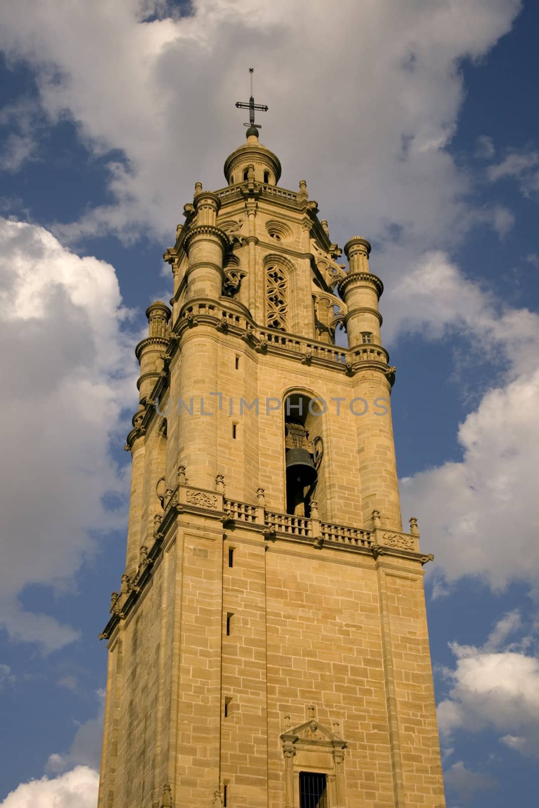 Bell tower of Santa maria church in Los arcos, spain