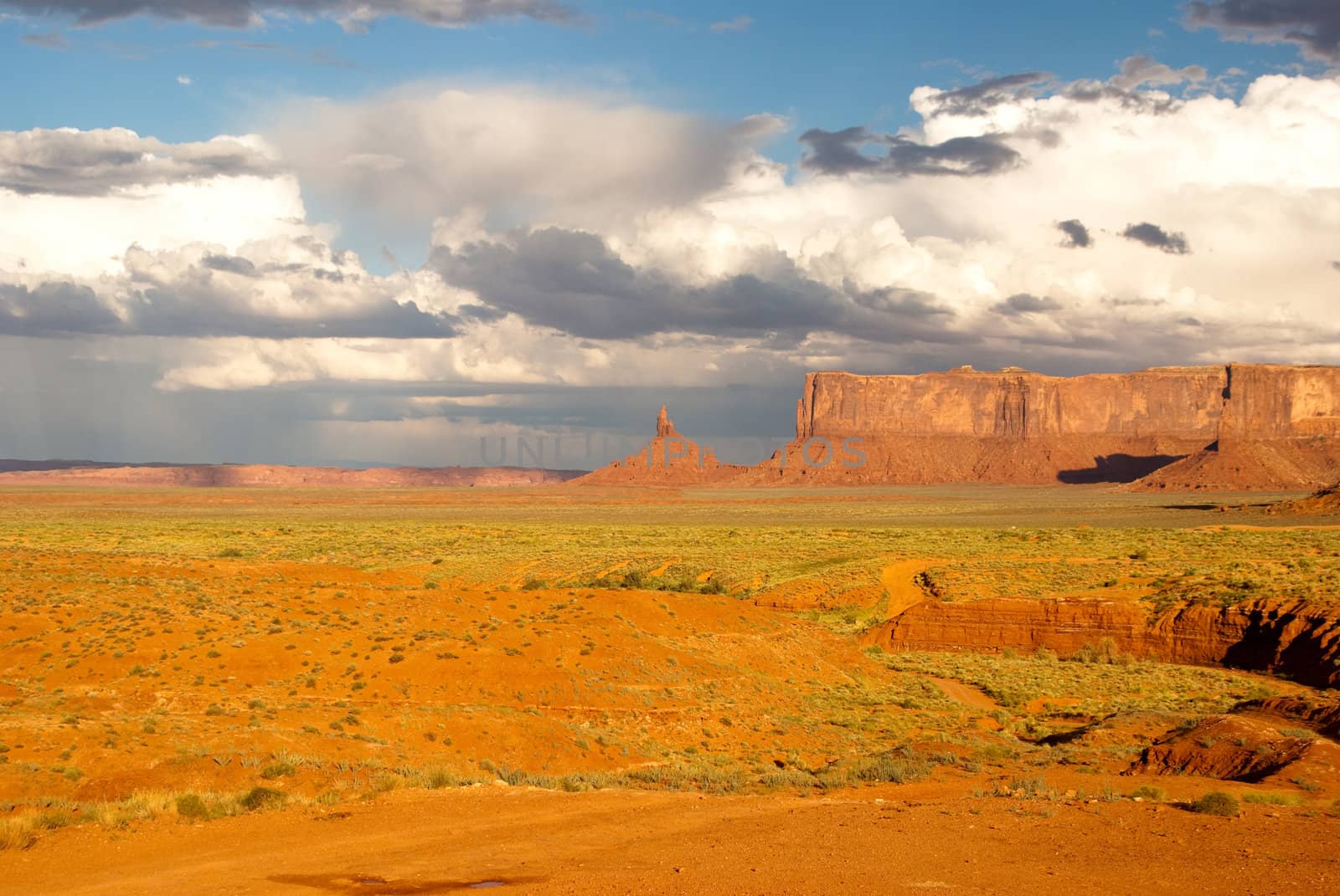 Monument Valley National Park in bright afterglow from Summer storm