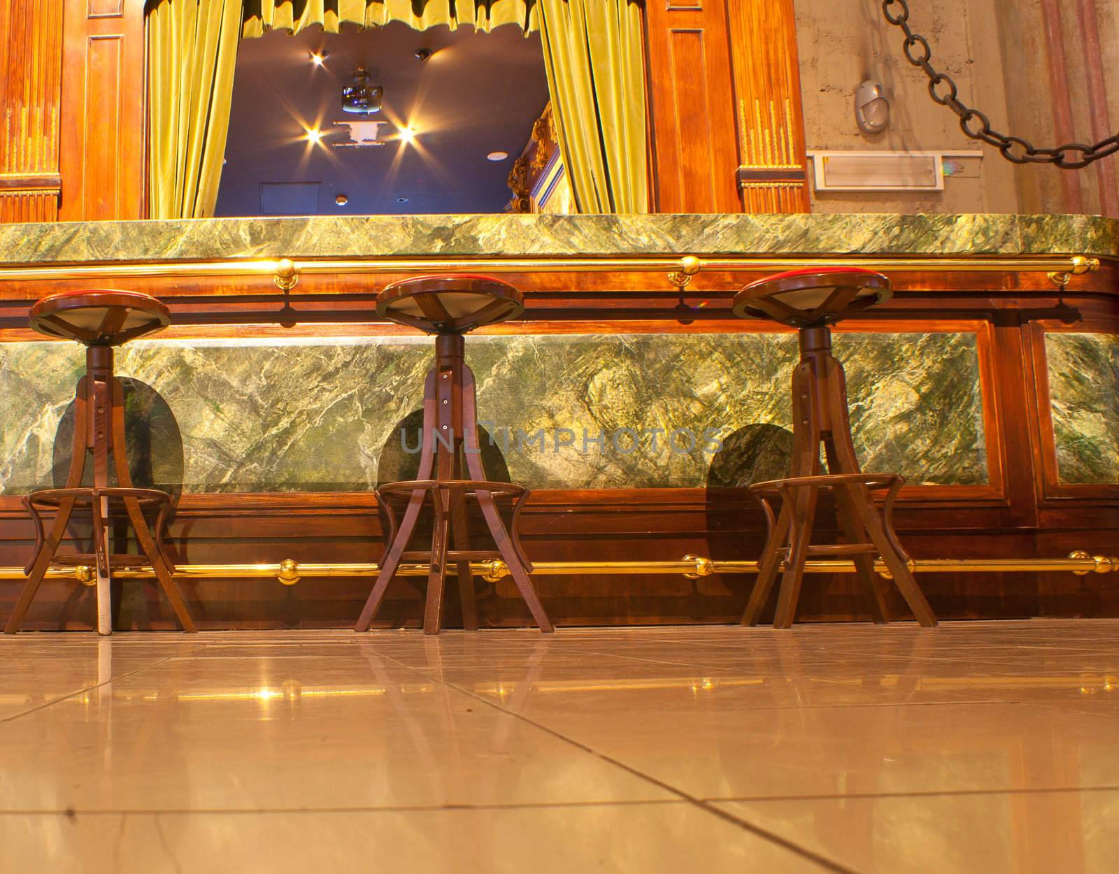 Classic bar counter interior with empty seats