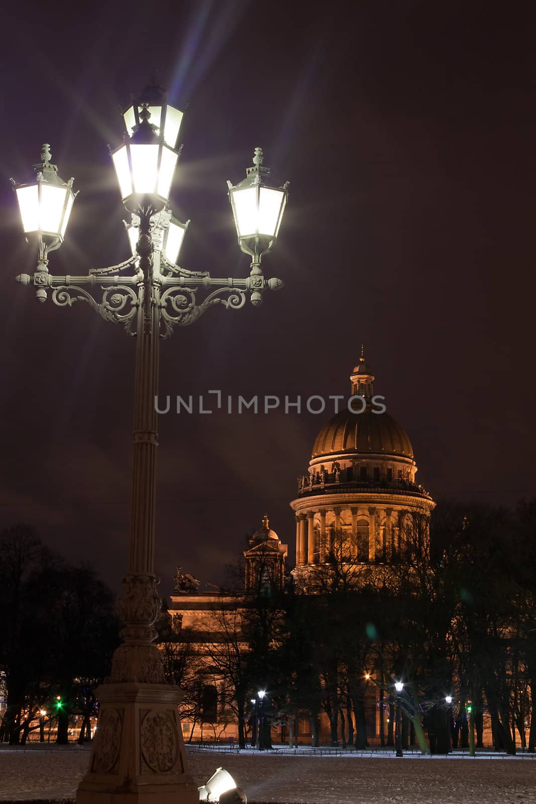 night vertical view of St. Isaac's Cathedral in Saint Petersburg, Russia