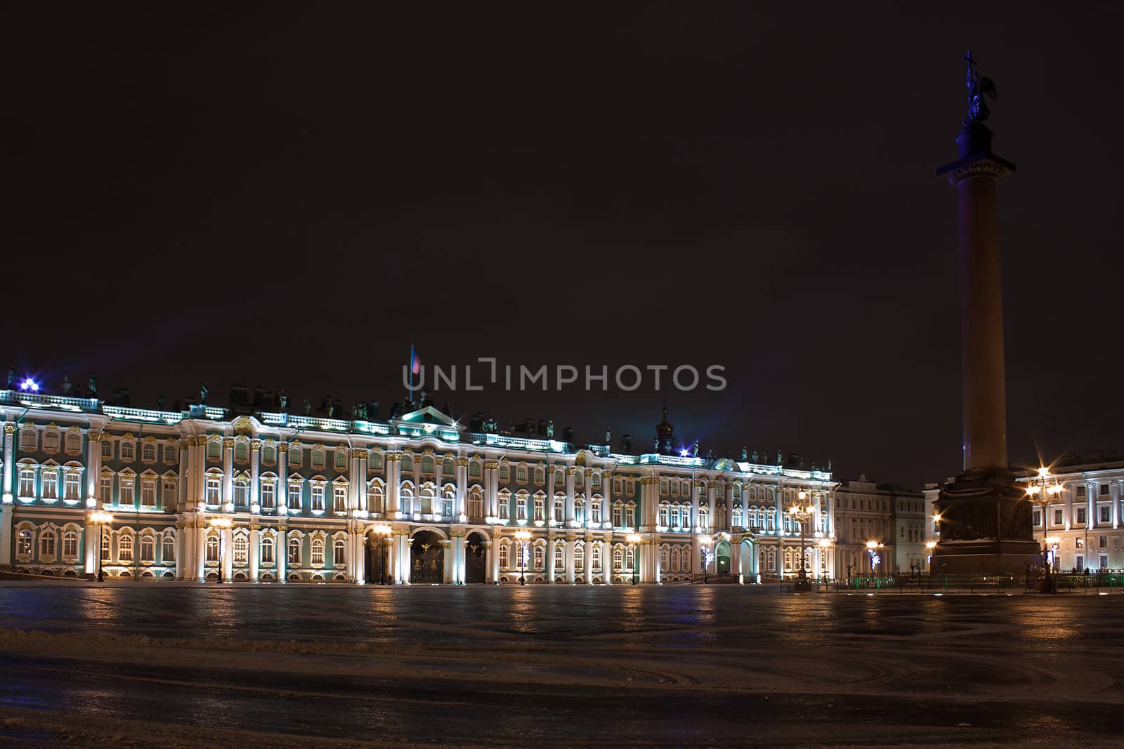 Winter Palace and Alexander Column on Palace Square in St. Petersburg, Russia