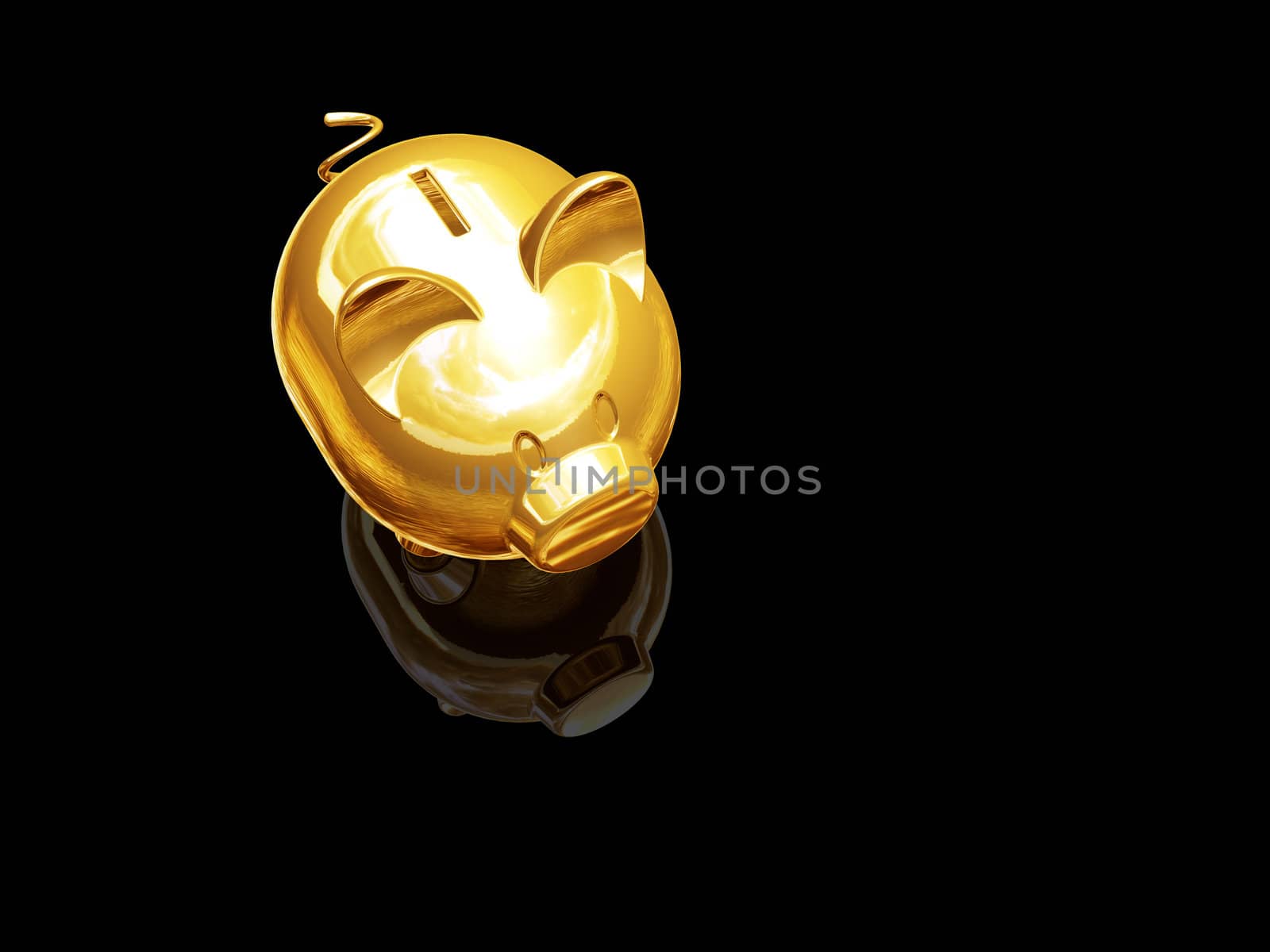 3D render of a gold piggy bank