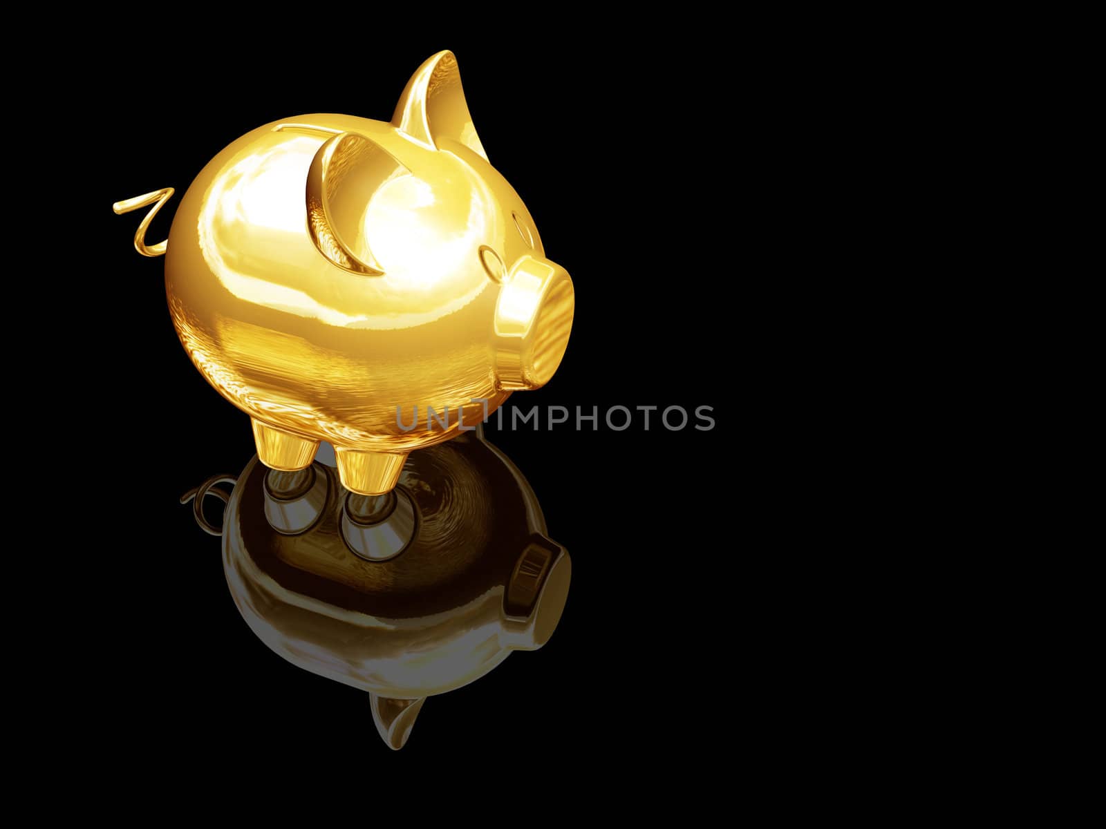 3D render of a gold piggy bank