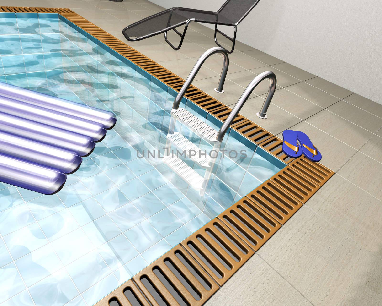 3D render of a pool house interior