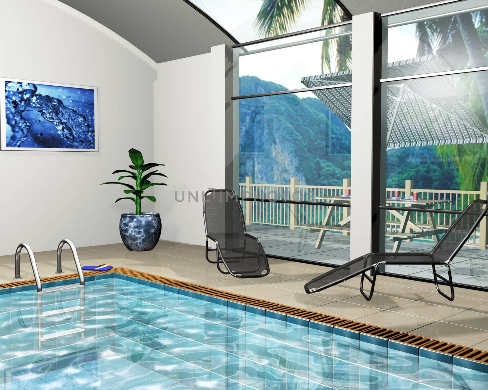 3D render of the interior of a pool house