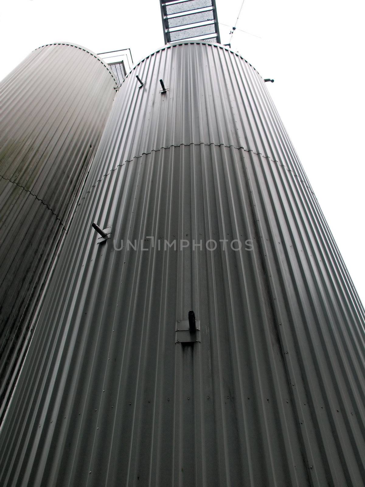 Big metal containers silo in a food plant        