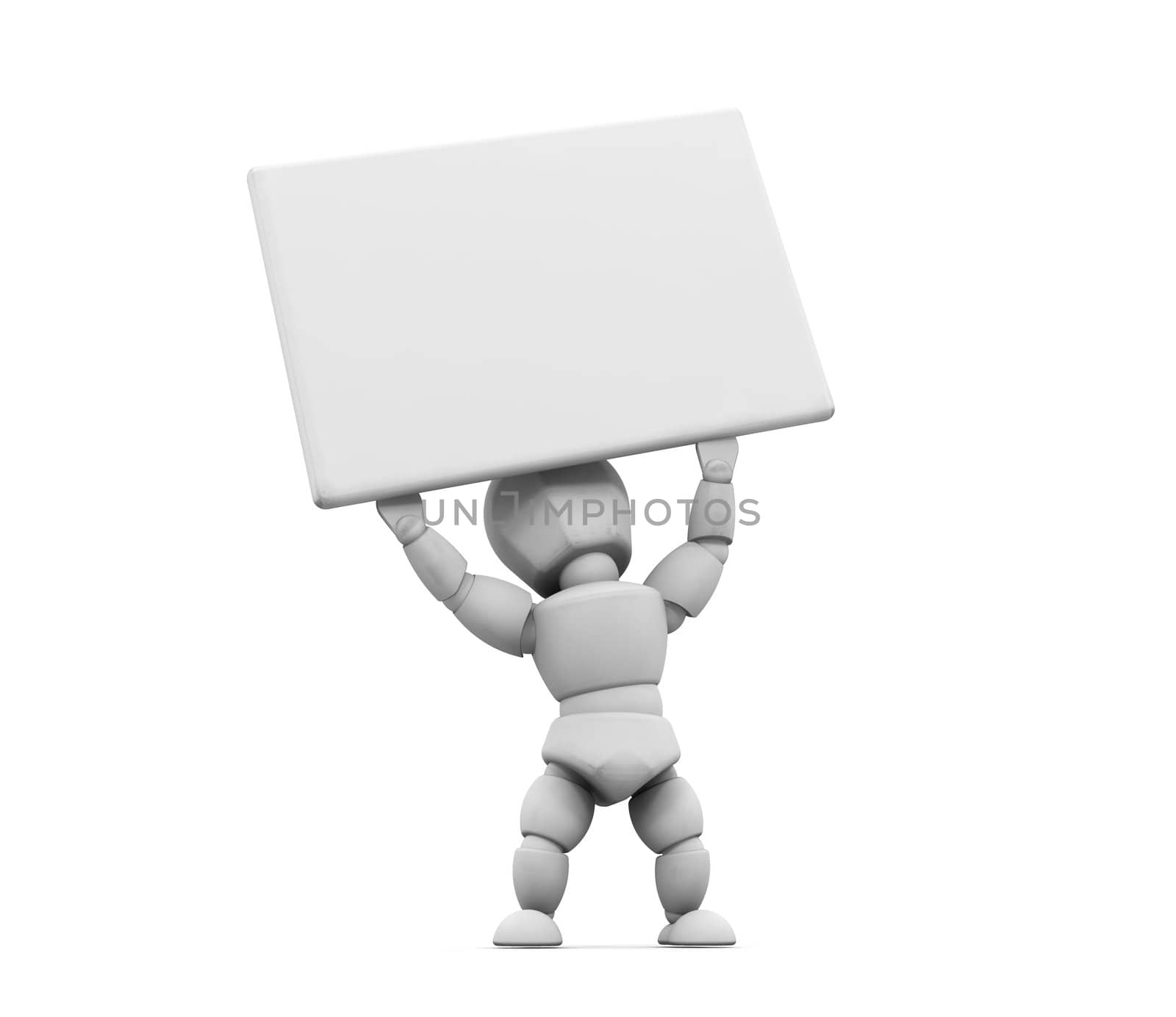 3D render of someone holding a blank sign