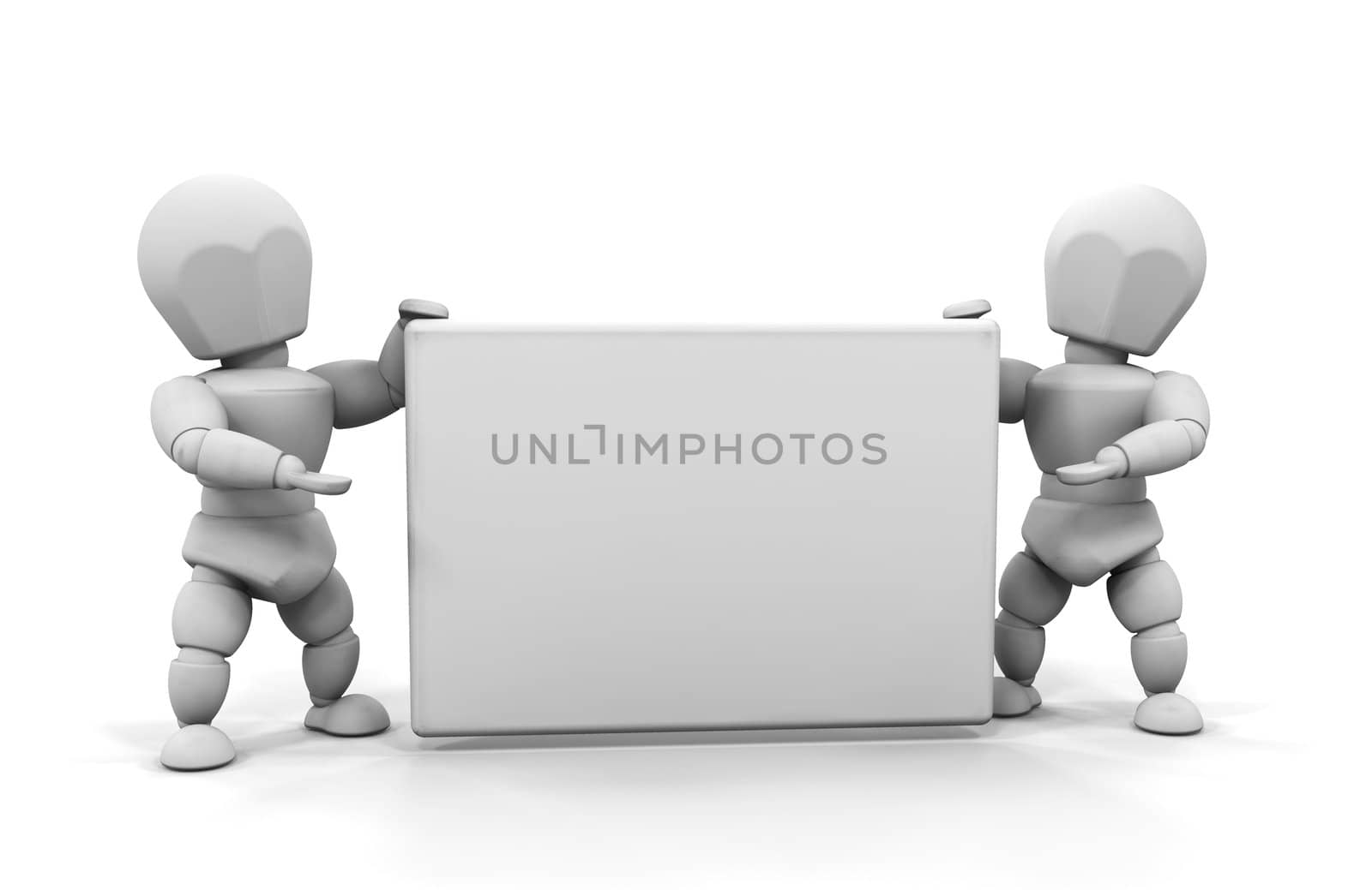 3D render of people holding a blank sign