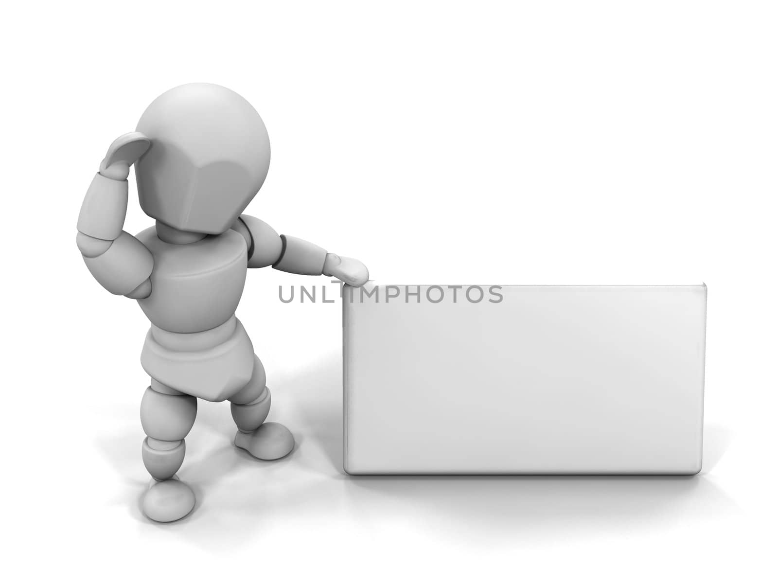 3D render of someone holding a blank sign